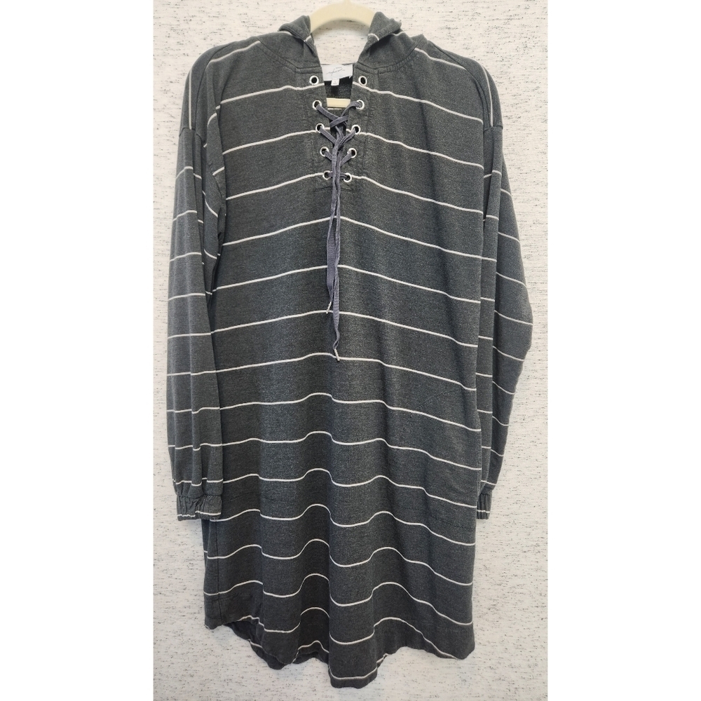 Soma Gray Striped Hooded Sweater Dress